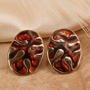 SOLD Vintage Cognac Amber Oval Stud Earrings